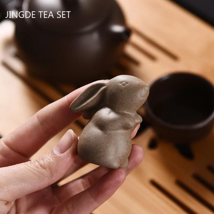 1Pc Crude Pottery Zodiac Tea Pet Ornaments Boutique Cute Mini Tea Figurine Pottery Tea Set Decoration Tea Table Accessories