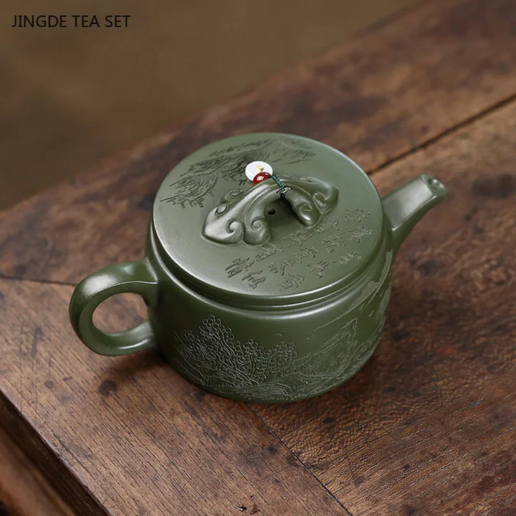 200ml Tradition Green Mud Teapot Yixing Purple Clay Tea Pot Handmade Filter Beauty Kettle Chinese Zisha Tea Set Custom Gifts