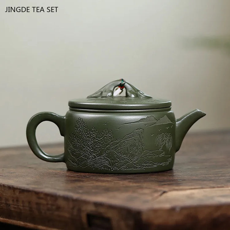 200ml Tradition Green Mud Teapot Yixing Purple Clay Tea Pot Handmade Filter Beauty Kettle Chinese Zisha Tea Set Custom Gifts