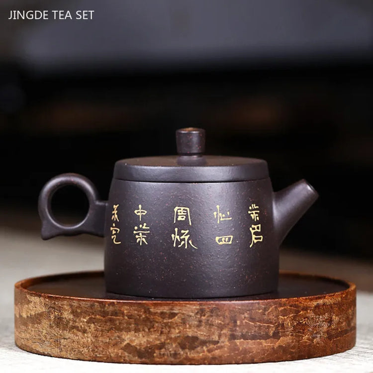 200ml Yixing Purple Clay Tea Pot Raw Ore Black Gold Sand Filter Teaware Chinese Zisha Tea Infuser Handmade Beauty Teapot