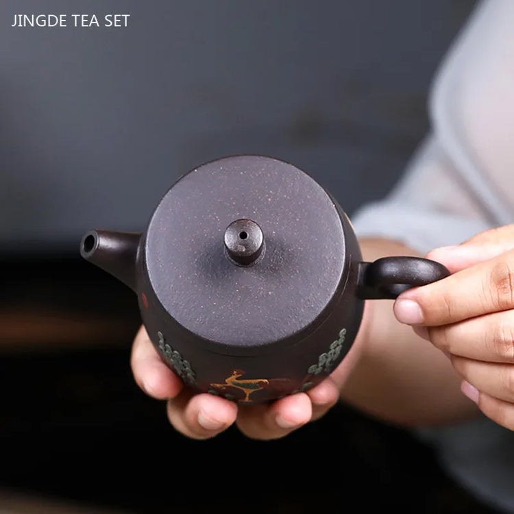 200ml Yixing Purple Clay Tea Pot Raw Ore Black Gold Sand Filter Teaware Chinese Zisha Tea Infuser Handmade Beauty Teapot