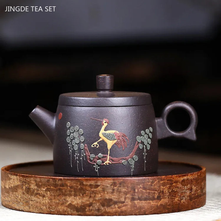 200ml Yixing Purple Clay Tea Pot Raw Ore Black Gold Sand Filter Teaware Chinese Zisha Tea Infuser Handmade Beauty Teapot