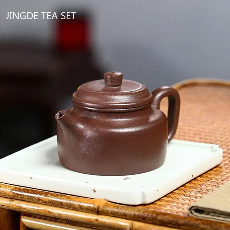 210ml Antique Dezhong Teapot Chinese Yixing Purple Clay Tea Pot Handmade Filter Beauty Kettle Raw Ore Zhu Mud Zisha Tea Sets