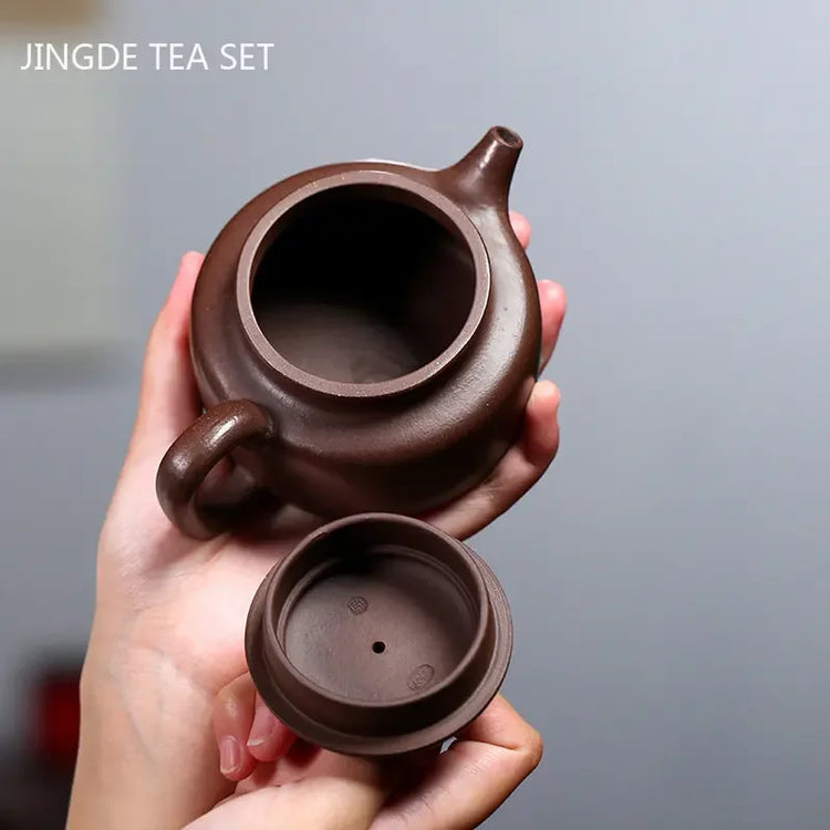 210ml Antique Dezhong Teapot Chinese Yixing Purple Clay Tea Pot Handmade Filter Beauty Kettle Raw Ore Zhu Mud Zisha Tea Sets