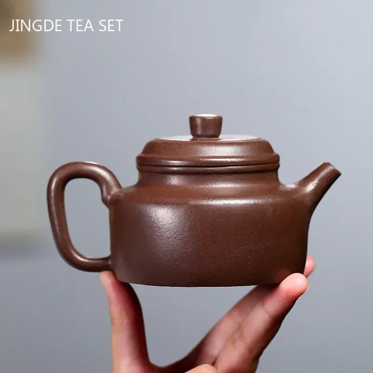 210ml Antique Dezhong Teapot Chinese Yixing Purple Clay Tea Pot Handmade Filter Beauty Kettle Raw Ore Zhu Mud Zisha Tea Sets