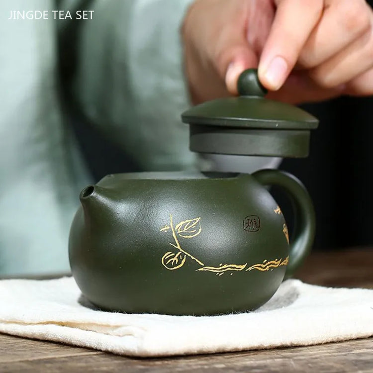 210ml Chinese Yixing Purple Clay Tea Pot Ball Hole Filter Beauty Teapot Handmade Zisha Green Mud Tea Sets Household Xishi Kettle