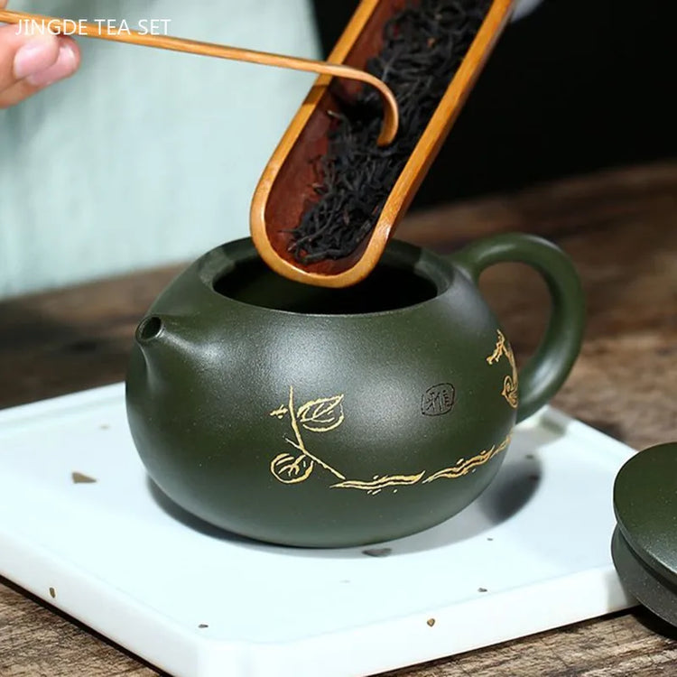 210ml Chinese Yixing Purple Clay Tea Pot Ball Hole Filter Beauty Teapot Handmade Zisha Green Mud Tea Sets Household Xishi Kettle