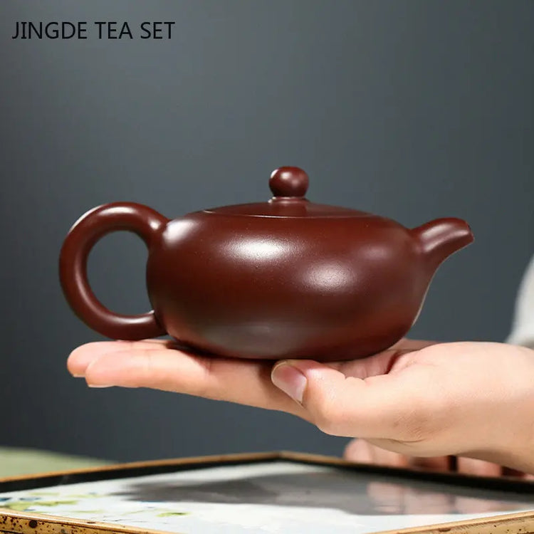 220ml Classic Yixing Purple Clay Teapot Raw Ore Zhu Mud Handmade Tea Pot Home Filter Flat Kettle Chinese Tea Maker Drinkware