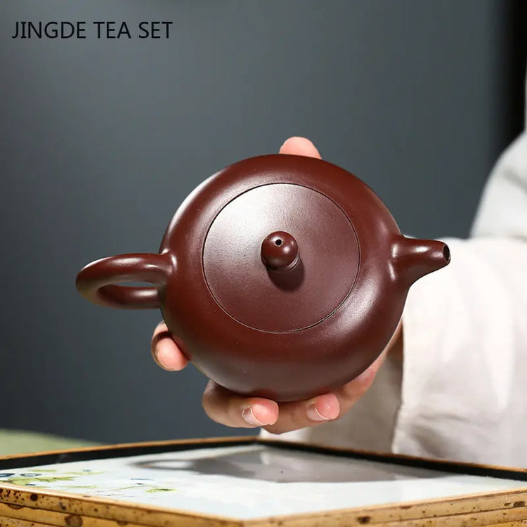 220ml Classic Yixing Purple Clay Teapot Raw Ore Zhu Mud Handmade Tea Pot Home Filter Flat Kettle Chinese Tea Maker Drinkware