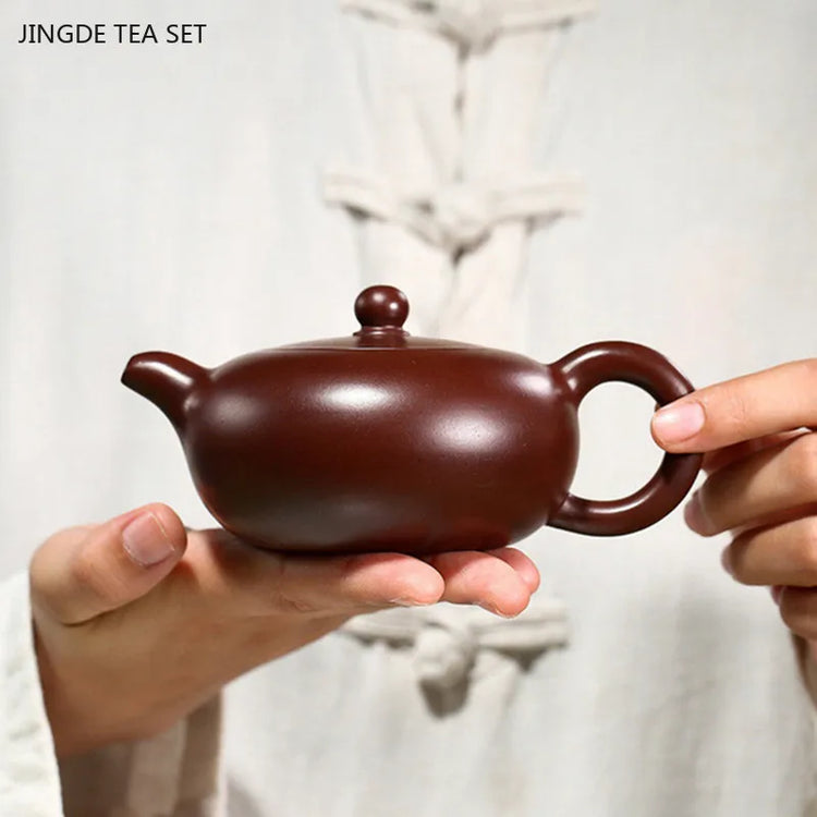 220ml Classic Yixing Purple Clay Teapot Raw Ore Zhu Mud Handmade Tea Pot Home Filter Flat Kettle Chinese Tea Maker Drinkware