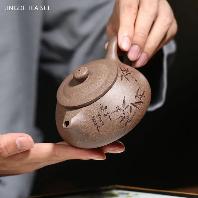 230ml Yixing Purple Clay Tea Pot Master Handmade Raw Ore Section Mud Kettle Antique Stone Scoop Filter Teapot Zisha Tea Infuser