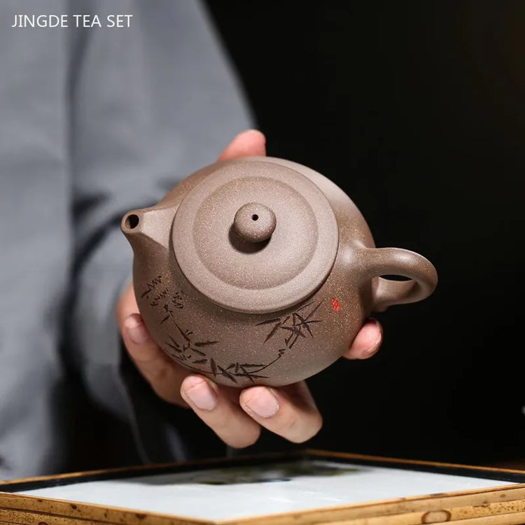 230ml Yixing Purple Clay Tea Pot Master Handmade Raw Ore Section Mud Kettle Antique Stone Scoop Filter Teapot Zisha Tea Infuser