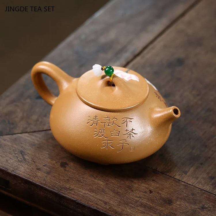 230ml Yixing Purple Clay Teapot Raw Ore Gold Section Mud Stone Scoop Kettle Hand-painted Beauty Tea Pot Traditional Tea Infuser