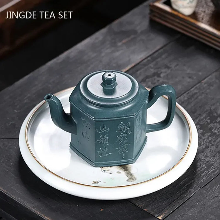 240ml Raw Ore Azure Mud Beauty Teapot Handmade Yixing Purple Clay Tea Pot Tradition Filter Tea Set Chinese Tea Ceremony Gifts