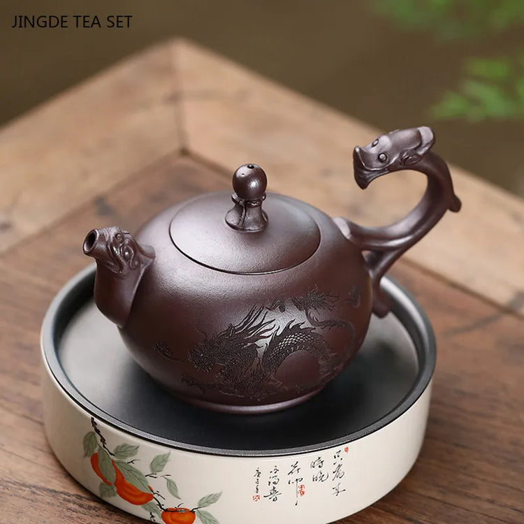 260ml Yixing Purple Clay Tea Pot Hand-painted Dragon Pattern Beauty Teapot Chinese Zisha Tea Set Custom Tradition Filter Kettle