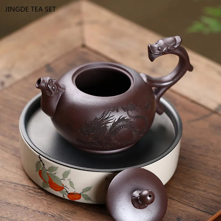 260ml Yixing Purple Clay Tea Pot Hand-painted Dragon Pattern Beauty Teapot Chinese Zisha Tea Set Custom Tradition Filter Kettle