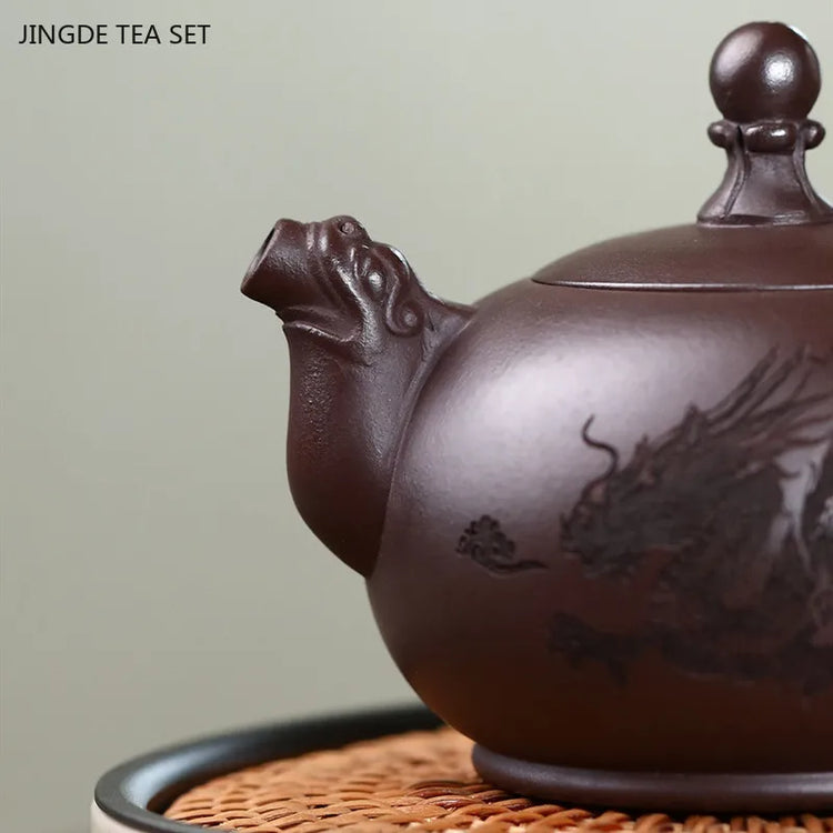 260ml Yixing Purple Clay Tea Pot Hand-painted Dragon Pattern Beauty Teapot Chinese Zisha Tea Set Custom Tradition Filter Kettle