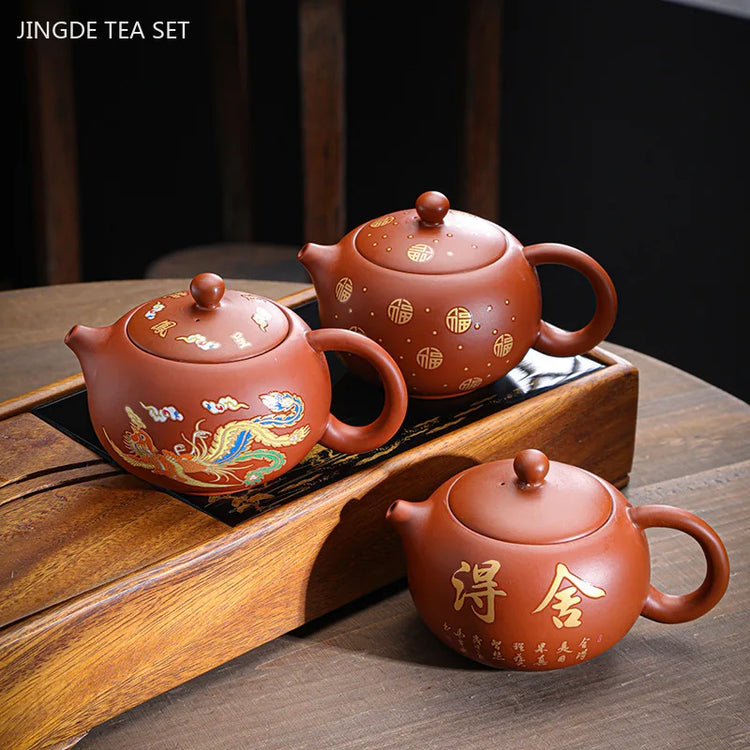 330ml Chinese Yixing Purple Clay Teapot Dragon and Phoenix Pattern Tea Pot Zhu Mud Beauty Filter Kettle Zisha Tea Infuser