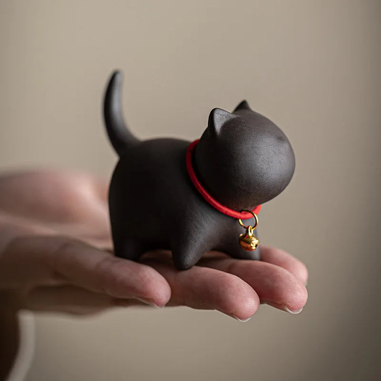 Creativity Handmade Ceramics Tea Pet Ornaments Cute Small Cat Statue White Porcelain Tea Figurine Crafts Boutique Tea Decoration