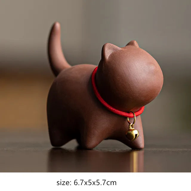 Creativity Handmade Ceramics Tea Pet Ornaments Cute Small Cat Statue White Porcelain Tea Figurine Crafts Boutique Tea Decoration
