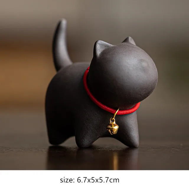 Creativity Handmade Ceramics Tea Pet Ornaments Cute Small Cat Statue White Porcelain Tea Figurine Crafts Boutique Tea Decoration