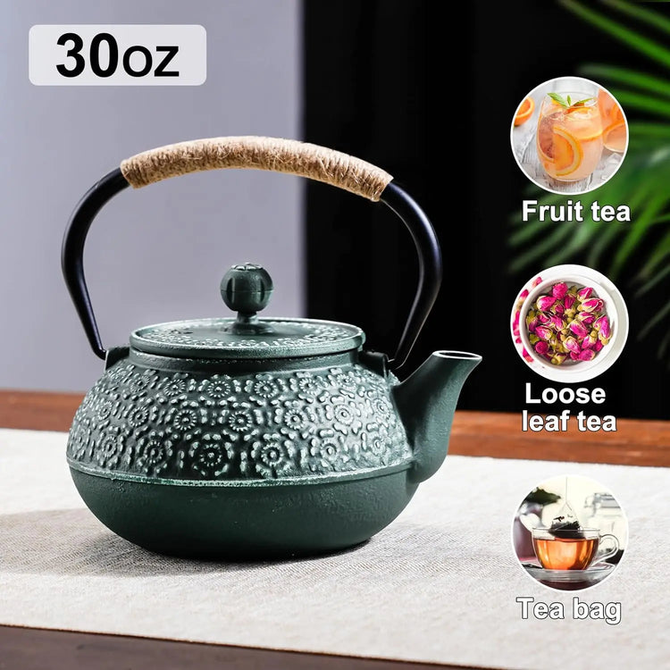 900ML Household Cast Iron Teapot Sakura Pattern Tea Kettle With Tea-Strainer Coffee Tea Water Pot Tea Set Kitchenware