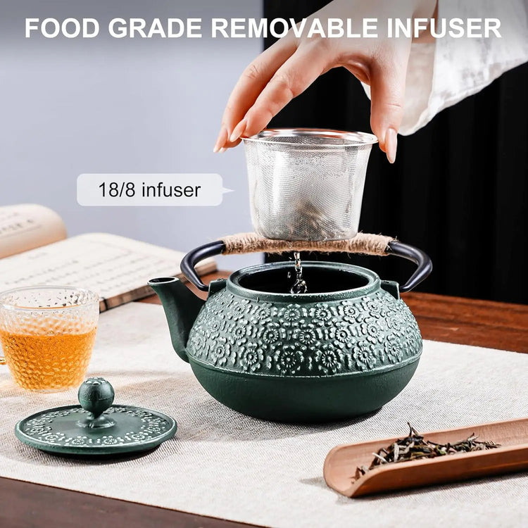 900ML Household Cast Iron Teapot Sakura Pattern Tea Kettle With Tea-Strainer Coffee Tea Water Pot Tea Set Kitchenware