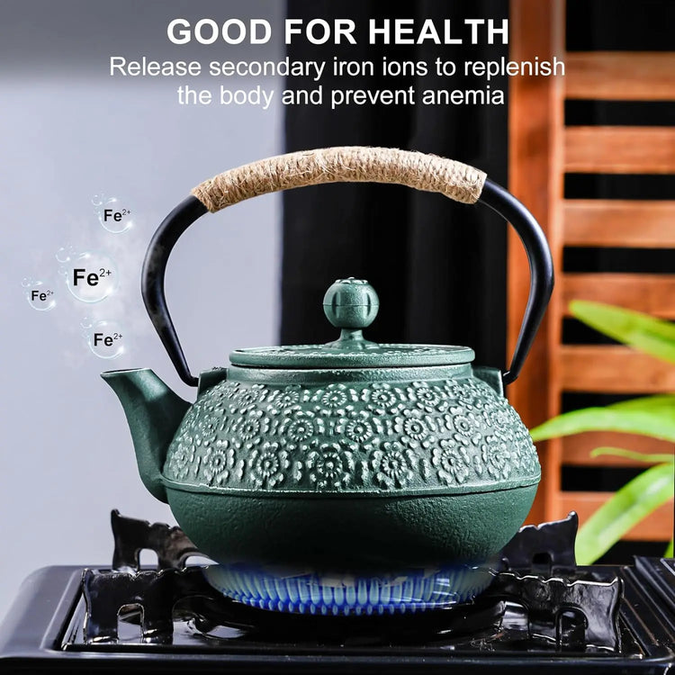 900ML Household Cast Iron Teapot Sakura Pattern Tea Kettle With Tea-Strainer Coffee Tea Water Pot Tea Set Kitchenware