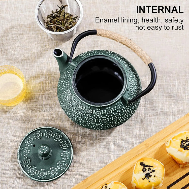 900ML Household Cast Iron Teapot Sakura Pattern Tea Kettle With Tea-Strainer Coffee Tea Water Pot Tea Set Kitchenware
