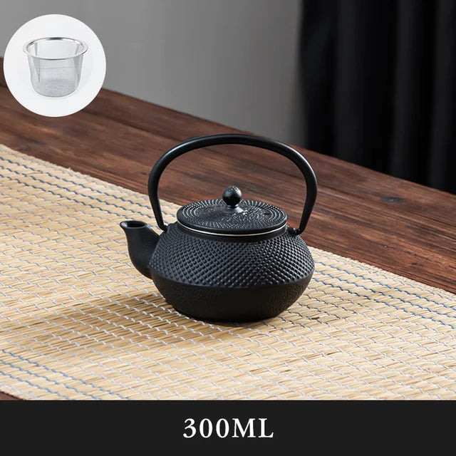 900ML Household Cast Iron Teapot Sakura Pattern Tea Kettle With Tea-Strainer Coffee Tea Water Pot Tea Set Kitchenware