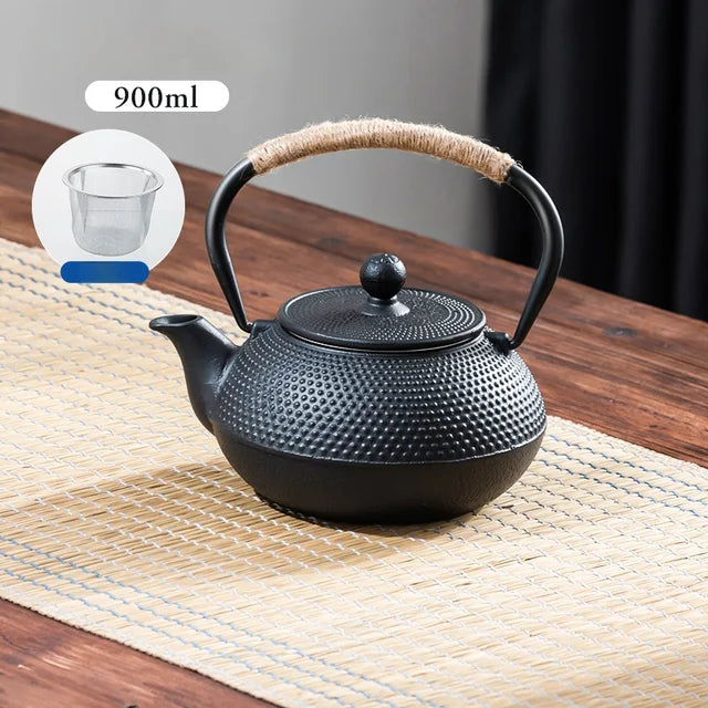 900ML Household Cast Iron Teapot Sakura Pattern Tea Kettle With Tea-Strainer Coffee Tea Water Pot Tea Set Kitchenware