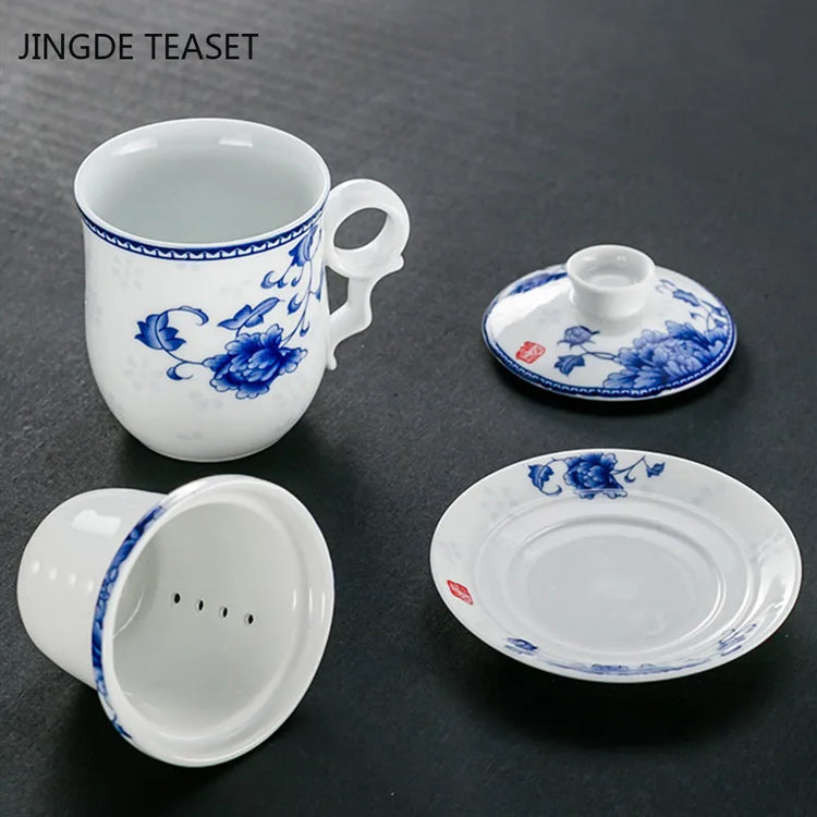 Jingdezhen Retro Ceramics Tea Cup with Filter Household Tea Infuser Office Water Cups Gifts Travel Tea Set Drinkware Supplies