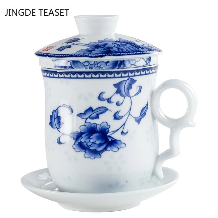 Jingdezhen Retro Ceramics Tea Cup with Filter Household Tea Infuser Office Water Cups Gifts Travel Tea Set Drinkware Supplies