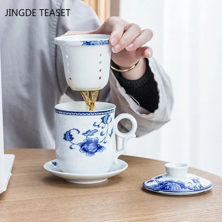 Jingdezhen Retro Ceramics Tea Cup with Filter Household Tea Infuser Office Water Cups Gifts Travel Tea Set Drinkware Supplies