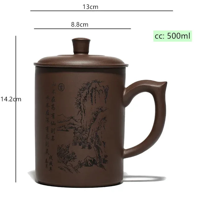 Large capacity 500ml Yixing Handmade Purple Clay Pu'er Teacup With Cover Office Water Travel Portable Tea Cups Household Tea Set