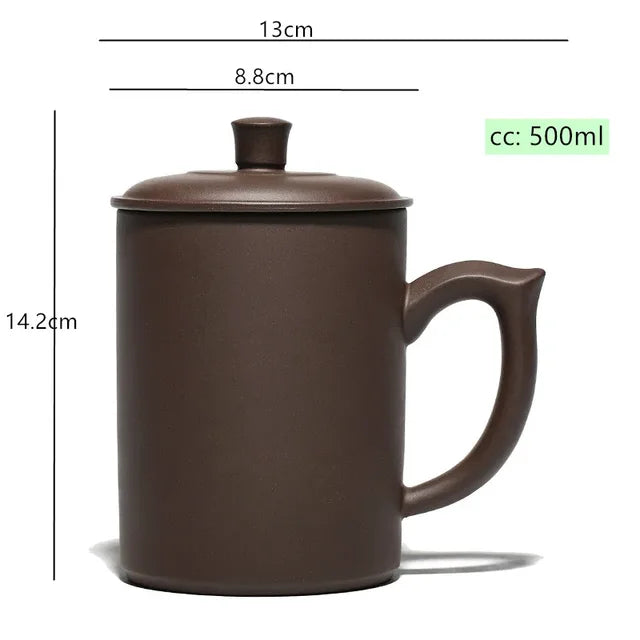 Large capacity 500ml Yixing Handmade Purple Clay Pu'er Teacup With Cover Office Water Travel Portable Tea Cups Household Tea Set