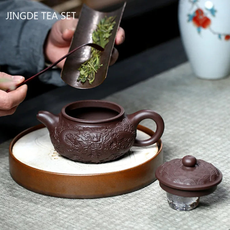 Raw Ore Purple Mud Dragon Pattern Teapot Chinese Yixing Purple Clay Tea Pot Household Beauty Tea Kettle Boutique Tea Sets 300ml