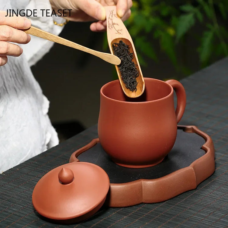 Yixing Handmade Purple Clay Pu'er Teacup With Cover Office Water Travel Portable Tea Cups Gifts Household Tea Set Drinkware