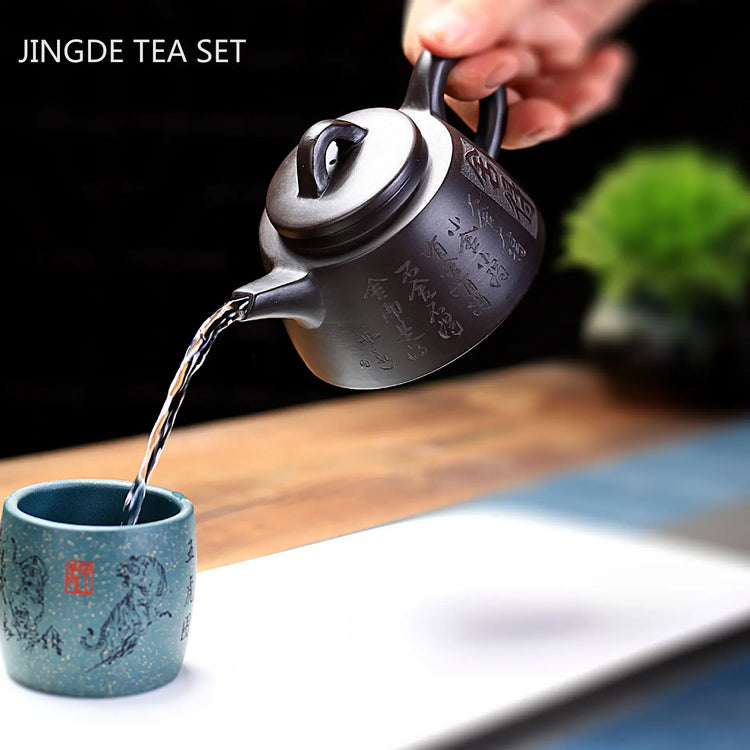 Yixing Handmade Purple Clay Teapot Raw Ore Black Mud Stone Scoop Pot Authentic Zisha Tea Set Filter Beauty Tea Infuser 210ml