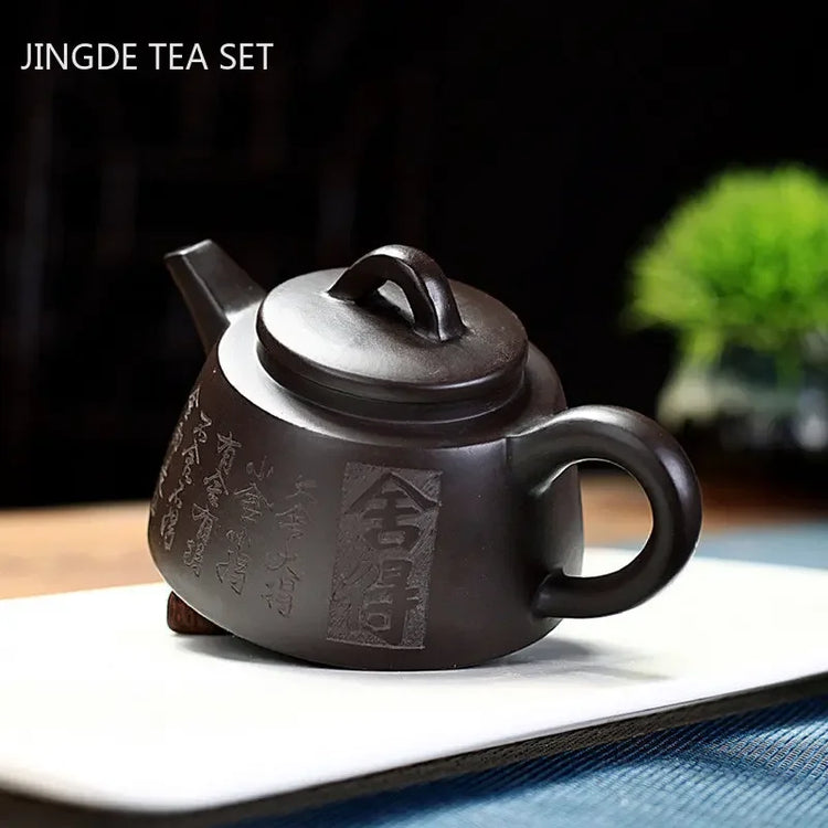 Yixing Handmade Purple Clay Teapot Raw Ore Black Mud Stone Scoop Pot Authentic Zisha Tea Set Filter Beauty Tea Infuser 210ml