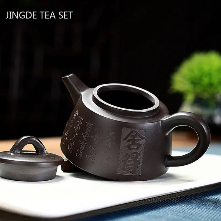 Yixing Handmade Purple Clay Teapot Raw Ore Black Mud Stone Scoop Pot Authentic Zisha Tea Set Filter Beauty Tea Infuser 210ml