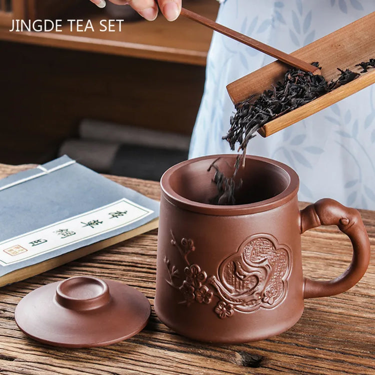 Yixing Purple Clay Tea Cup with Lid Filter Inner Bile Teacup Handmade Dragon Pattern Master Cup Chinese Boutique Tea Sets