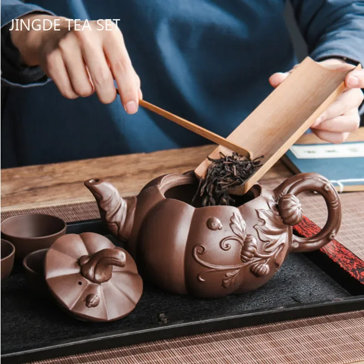 Yixing Purple Clay Teapot Large-capacity Pumpkin Pot Zhu Mud Handmade Filter Tea Maker Chinese-style Purple Sand Tea Set 780ml