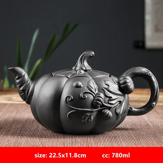 Yixing Purple Clay Teapot Large-capacity Pumpkin Pot Zhu Mud Handmade Filter Tea Maker Chinese-style Purple Sand Tea Set 780ml