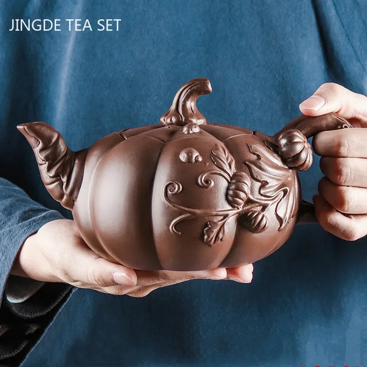 Yixing Purple Clay Teapot Large-capacity Pumpkin Pot Zhu Mud Handmade Filter Tea Maker Chinese-style Purple Sand Tea Set 780ml