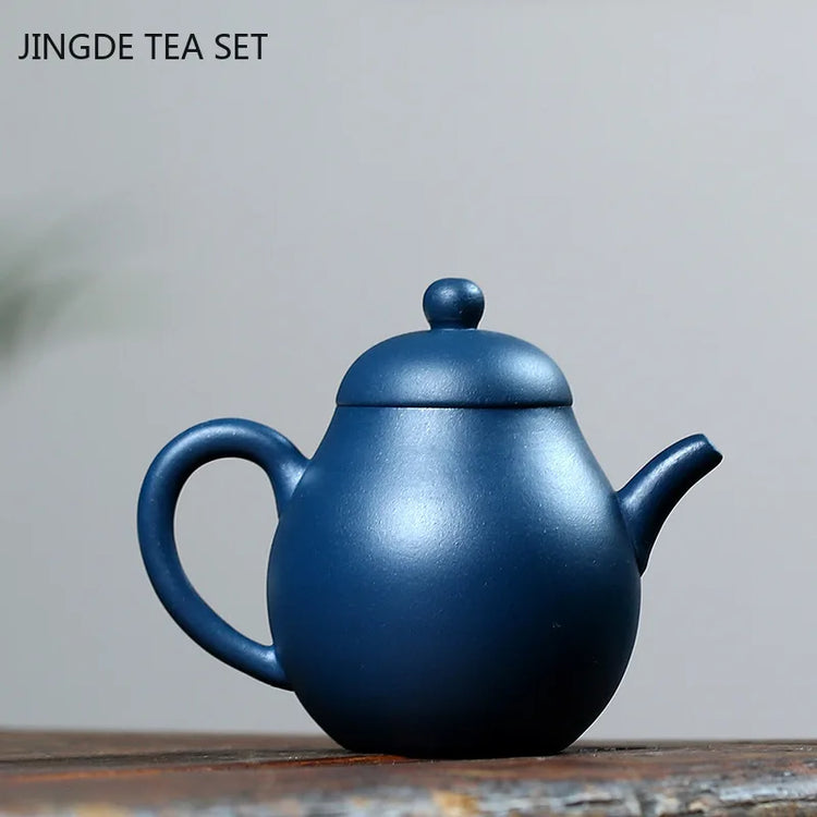 Yixing Raw Ore Azure Mud Tea Kettle Hand-painted Lotus Purple Clay Teapot Ball Hole Filter Beauty Tea Pot Tea Set Supplies 130ml